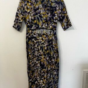 SUNO Purple and Yellow Floral Midi Dress